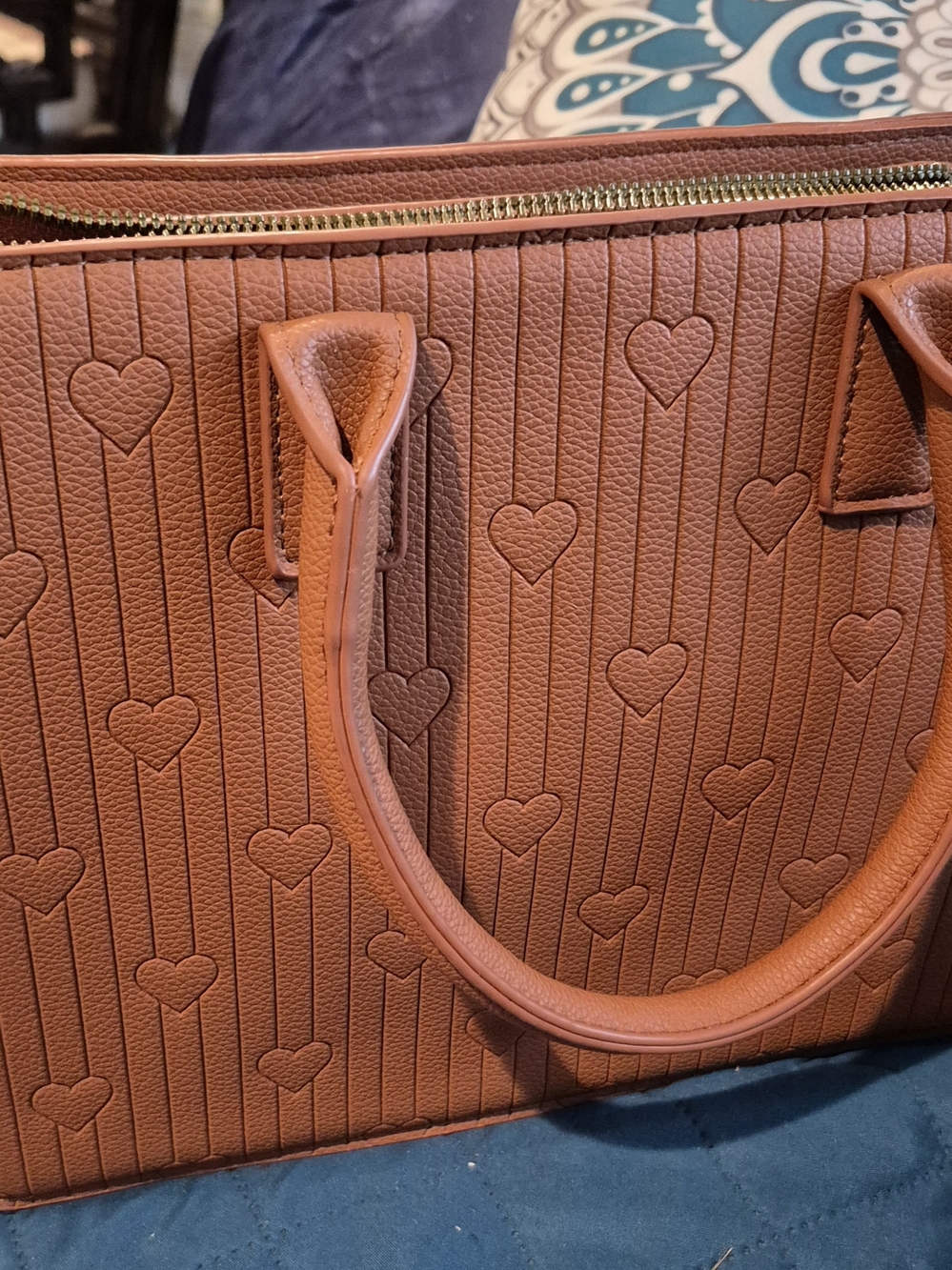 Alyssa Tan Heart-Embossed Structured Satchel - Picture 3 of 9